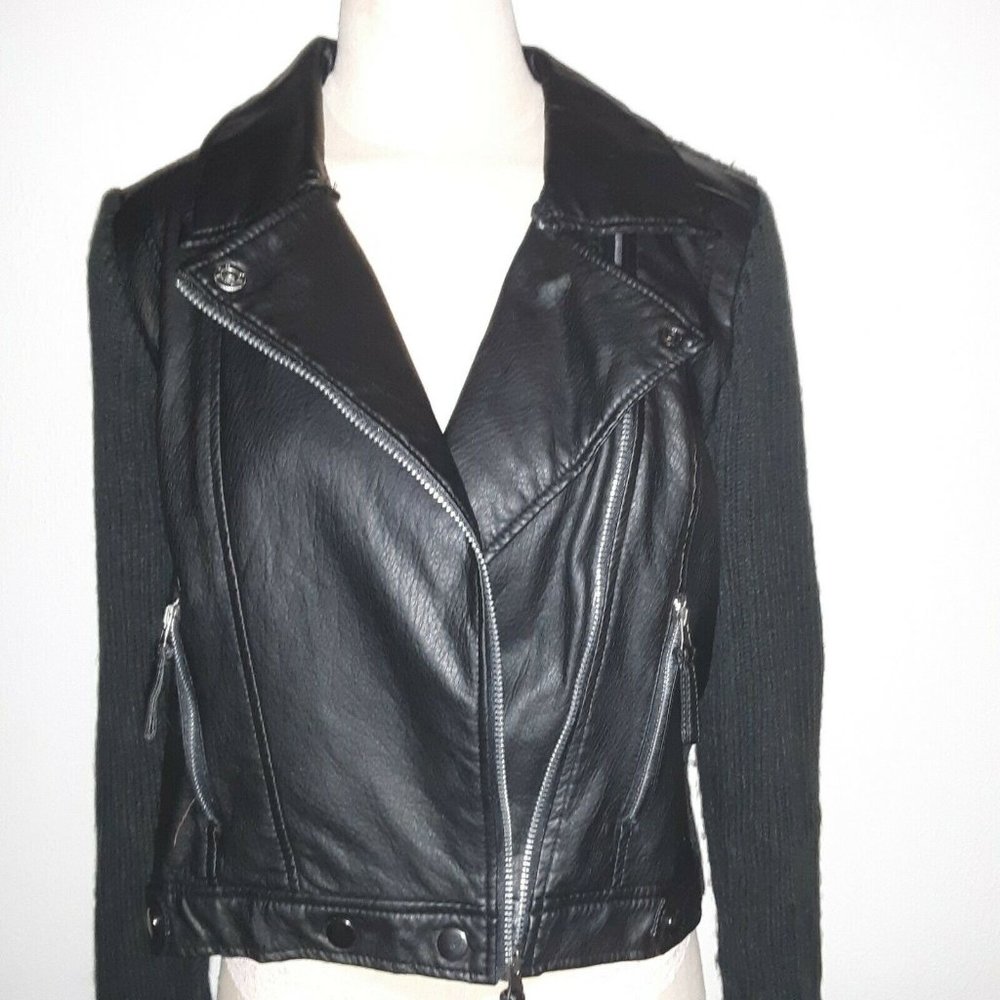 Juniors XL Moto Jacket Sweater Vegan Leather Black